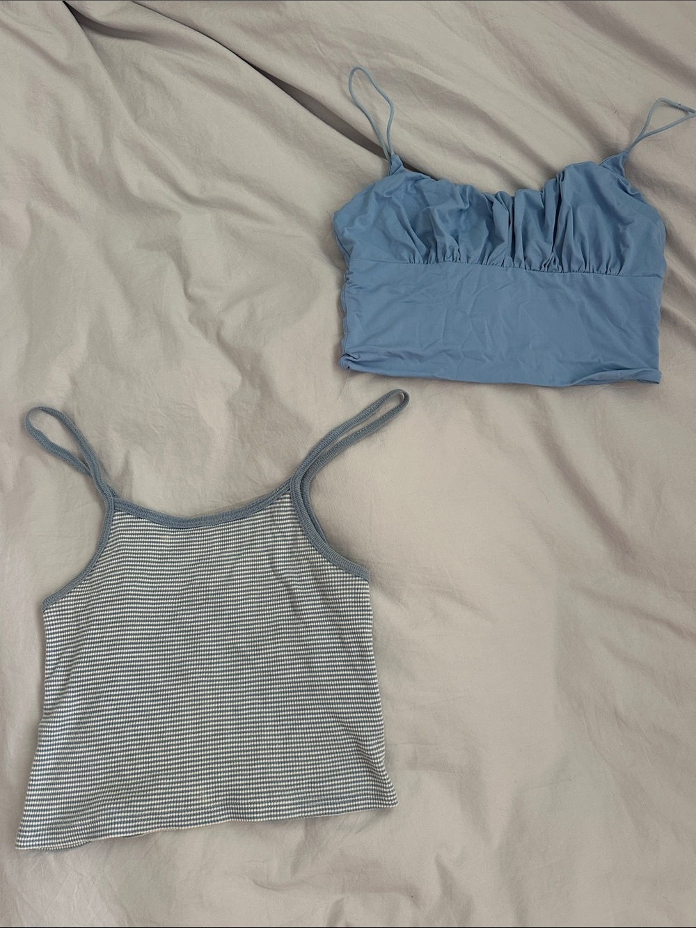 Brandy Melville Light Blue Ruched Cropped Cami & Striped Blue Tank Set